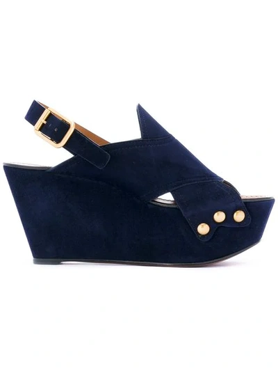 Shop Chloé 'mischa' Wedge Sandals In Blue