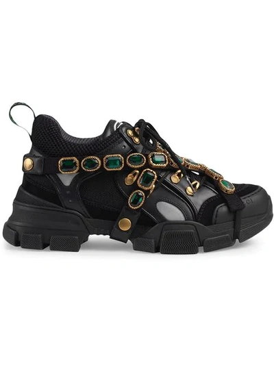 Shop Gucci Flashtrek Sneakers With Removable Crystals In Black