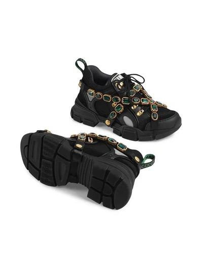 Shop Gucci Flashtrek Sneakers With Removable Crystals In Black