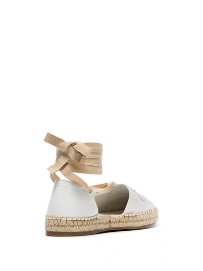 PRADA WHITE ANKLE TIE CANVAS ESPADRILLE SANDALS - 白色