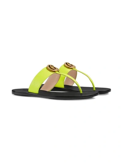 Shop Gucci Leather Thong Sandal With Double G In Yellow