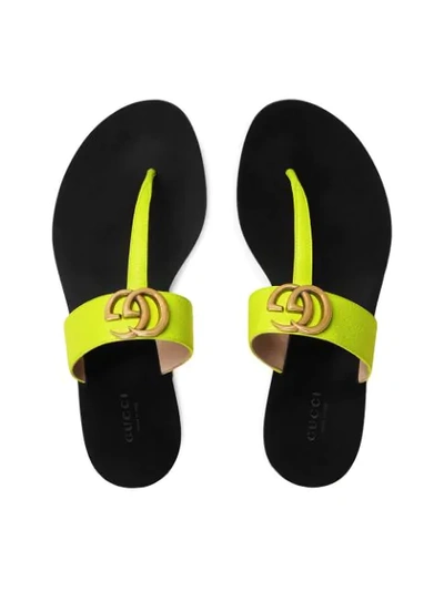 Shop Gucci Leather Thong Sandal With Double G In Yellow