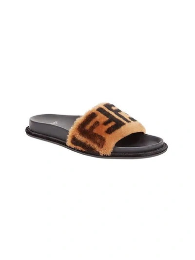 Shop Fendi Double F Pool Slides In Brown ,black