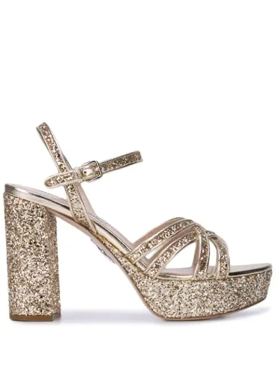 Shop Miu Miu Plateau-sandalen Im Glitter-look - Gold