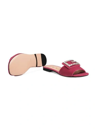 Shop Gucci Velvet Slide With Crystal G In Pink