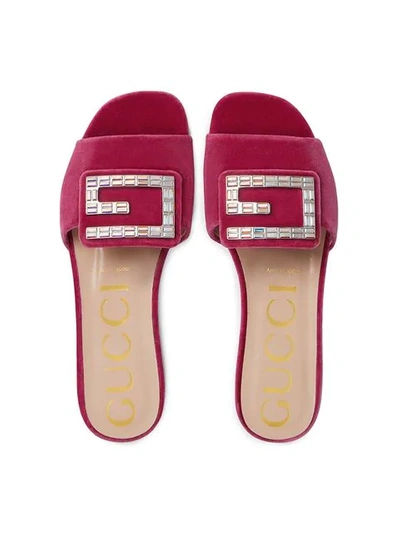 Shop Gucci Velvet Slide With Crystal G In Pink