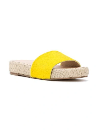 Shop Solange Sandals Fur Flatform Slides In Yellow