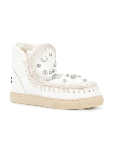 Shop Mou Eskimo Sneaker Embellished Boots In White