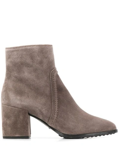 Shop Tod's Block Heel Ankle Boots In Grey