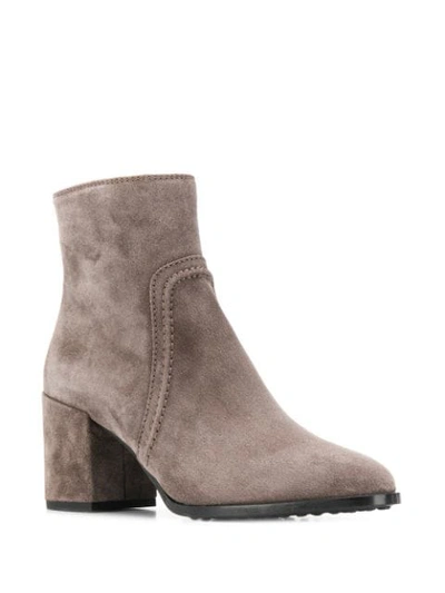 Shop Tod's Block Heel Ankle Boots In Grey