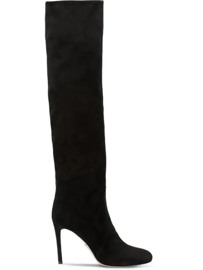 Shop Prada Calf Suede Boots In Black