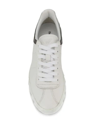 Shop Emporio Armani Metallic Sneakers In White