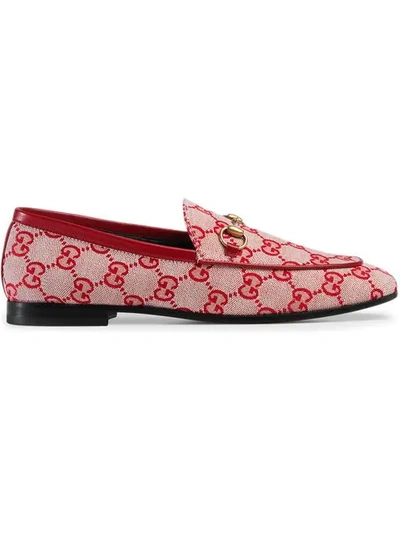 Shop Gucci Jordaan Gg Canvas Loafer In Neutrals ,red
