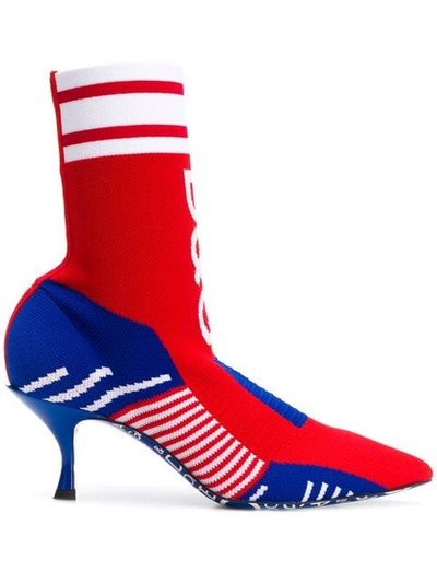 Shop Dolce & Gabbana Logo Sock Boots In Red