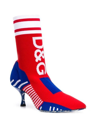 Shop Dolce & Gabbana Logo Sock Boots In Red