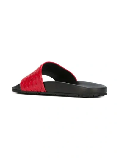 Shop Bottega Veneta Interlaced Leather Flip Flops In Black