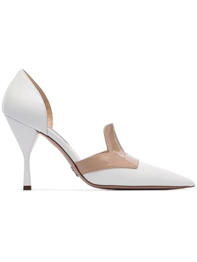 Shop Prada Pointed Two-tone 95 Pumps In White