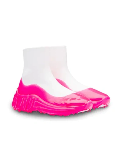 Shop Miu Miu Tech Knit High-top Sneakers In Pink ,white