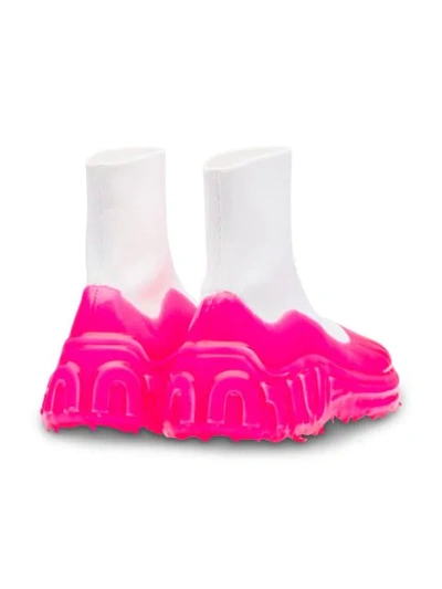 Shop Miu Miu Tech Knit High-top Sneakers In Pink ,white
