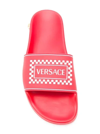 Shop Versace Logo Print Slides In Red