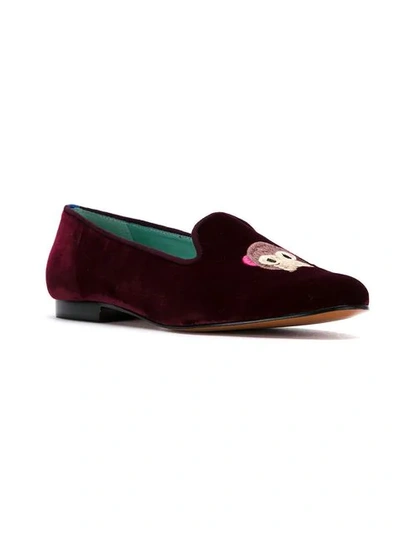 Shop Blue Bird Shoes Embroidered Velvet Monkey Loafers In Red