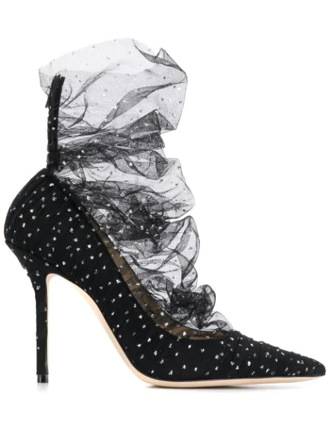 Jimmy Choo Lavish 100 Black Suede Pump With Black And Silver Glitter Tulle  Overlay | ModeSens