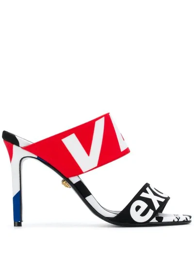 Shop Versace Lettering Logo Print Sandals In Black