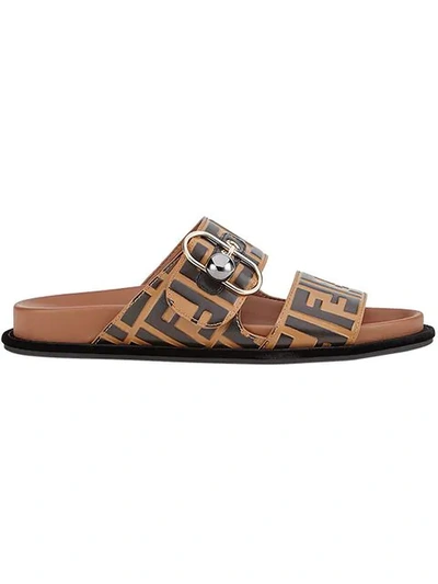 Fendi Pearland Ff Leather Slide Sandal In Brown | ModeSens