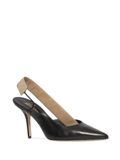 Shop Burberry Logo Strap Slingback Pumps In Black