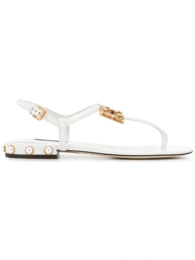 Shop Dolce & Gabbana Flat Logo Sandals In White