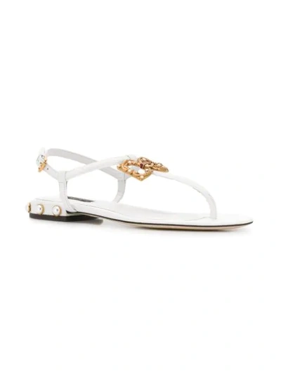 Dolce & Gabbana White Dg Amore Thong Sandals In Leather | ModeSens