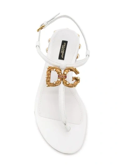 Shop Dolce & Gabbana Flat Logo Sandals In White