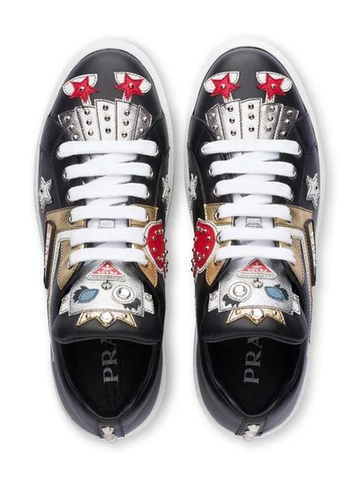 Shop Prada Leather And Saffiano Leather Sneakers In Black