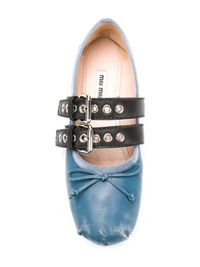 Shop Miu Miu Buckle Ballerina Shoes In Blue