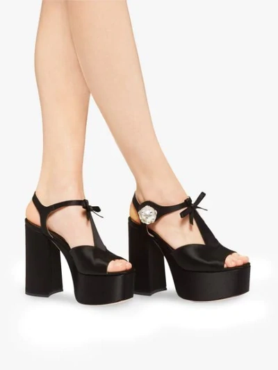 Shop Miu Miu Satin Platform Sandals In Black