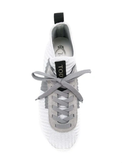 Shop Tod's Lace-up Knit Sneakers In Grey