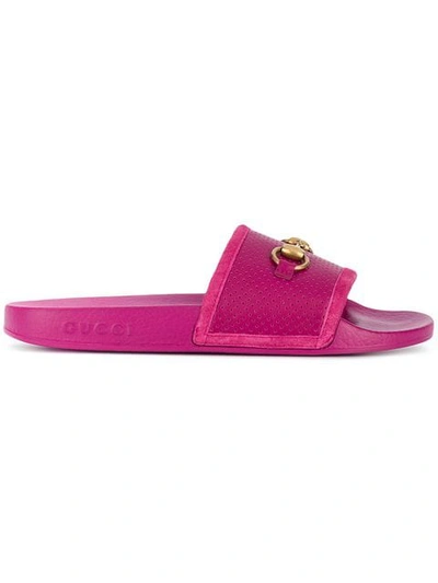 Shop Gucci Pursuit Horsebit Slides In Pink