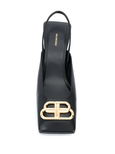 Shop Balenciaga Double Square Bb Slingback Pumps In 101 - Black