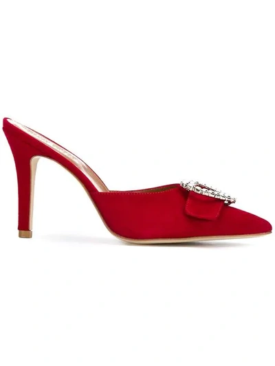 Shop Paris Texas Heart Embellished Pointed Mules In Red