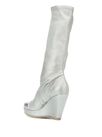 Shop Rick Owens Wedged Mid-calf Boots In Silver