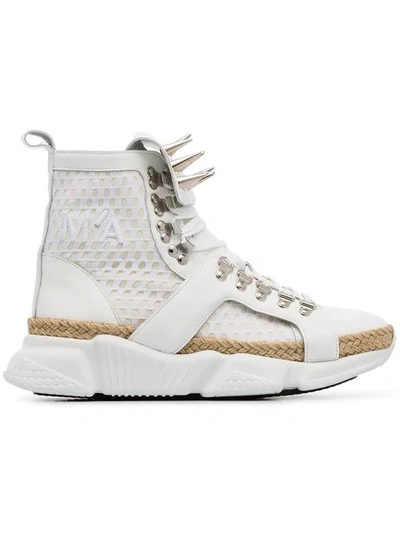 Shop Marques' Almeida White Spike Mesh And Leather High Top Sneakers