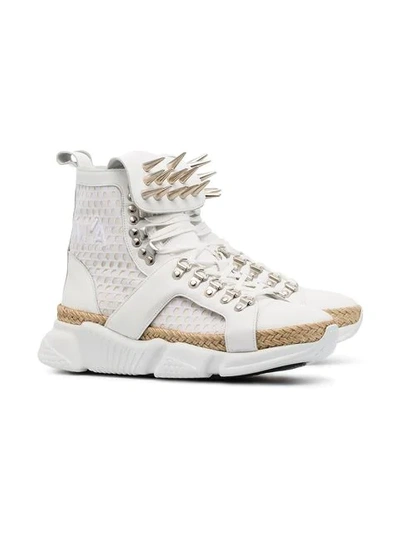 Shop Marques' Almeida White Spike Mesh And Leather High Top Sneakers