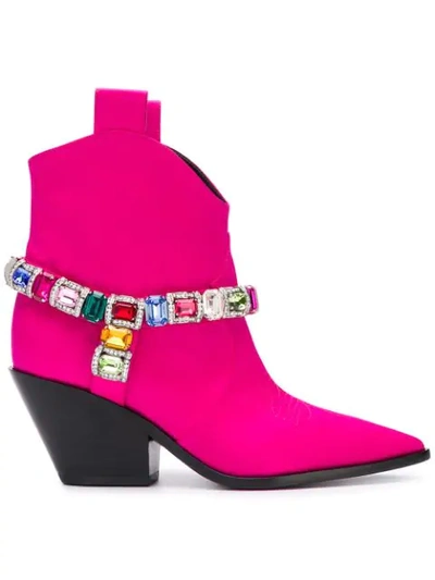 Shop Casadei Daytime Crystal Strap Cowbow Boots - Pink