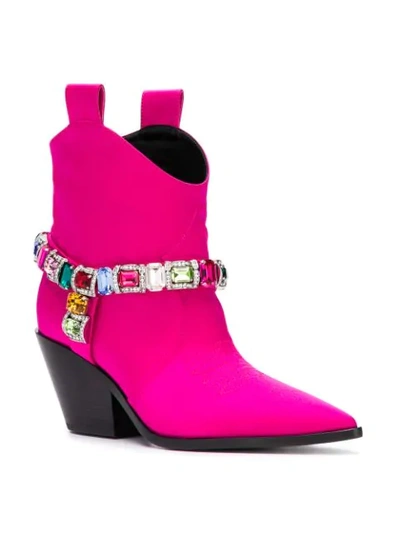 Shop Casadei Daytime Crystal Strap Cowbow Boots - Pink