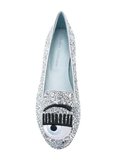 Shop Chiara Ferragni Flirting Eye Glitter Ballerinas In Metallic