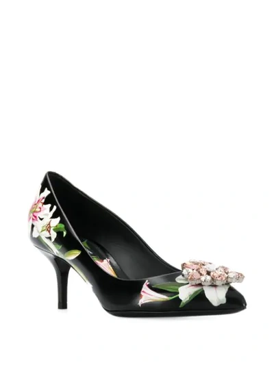 Shop Dolce & Gabbana Lily-print Pumps In Black