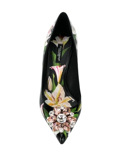 Shop Dolce & Gabbana Lily-print Pumps In Black