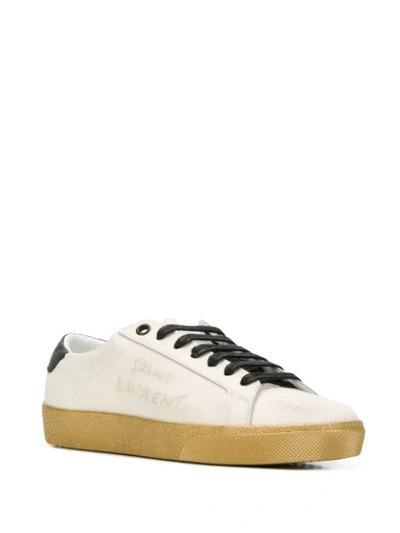 Shop Saint Laurent Logo Low-top Sneakers In White