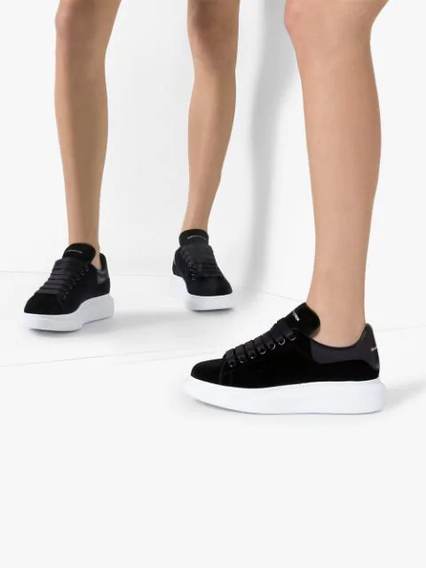 alexander mcqueen show velvet and leather platform trainers