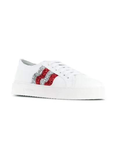 Shop Miu Miu Glitter Stripe Sneakers In F0970 White Red